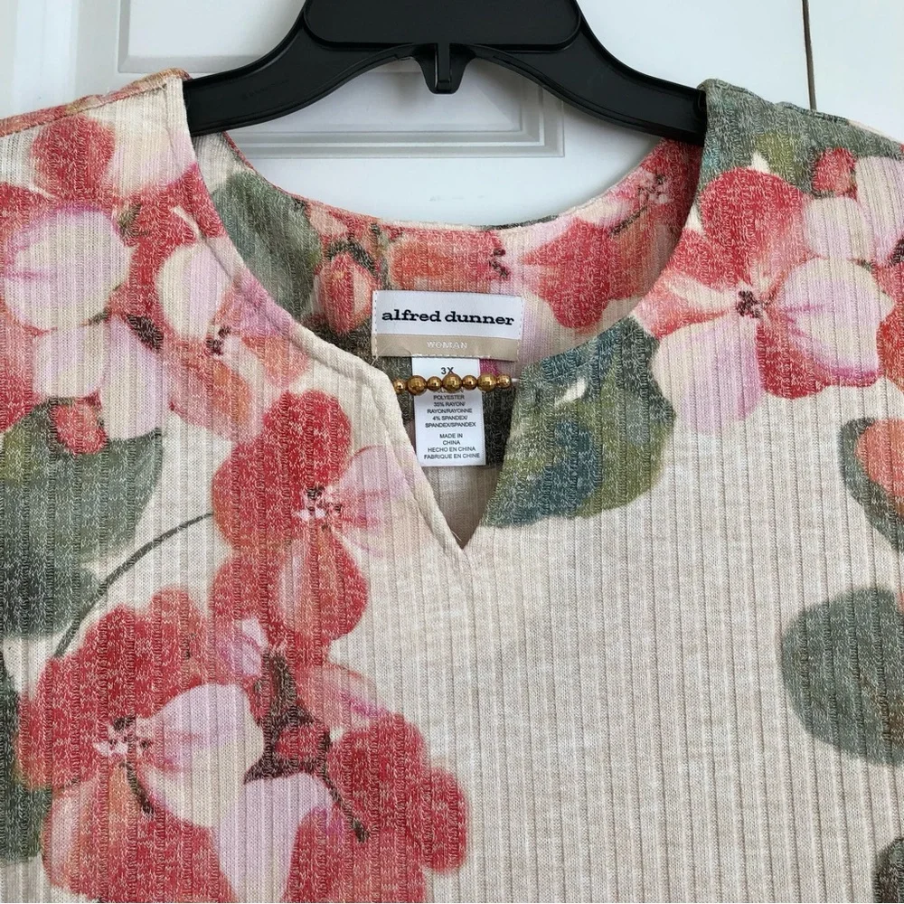 ALFRED DUNNER WOMENS TOP SIZE 3X PULLOVER CREW NECK FLORAL TUNIC 3/4 SLEEVEPS291 - Picture 7 of 7